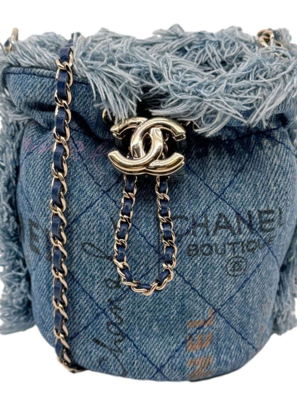 Chanel  Mood Mini Quilted Denim Bucket Bag Blue